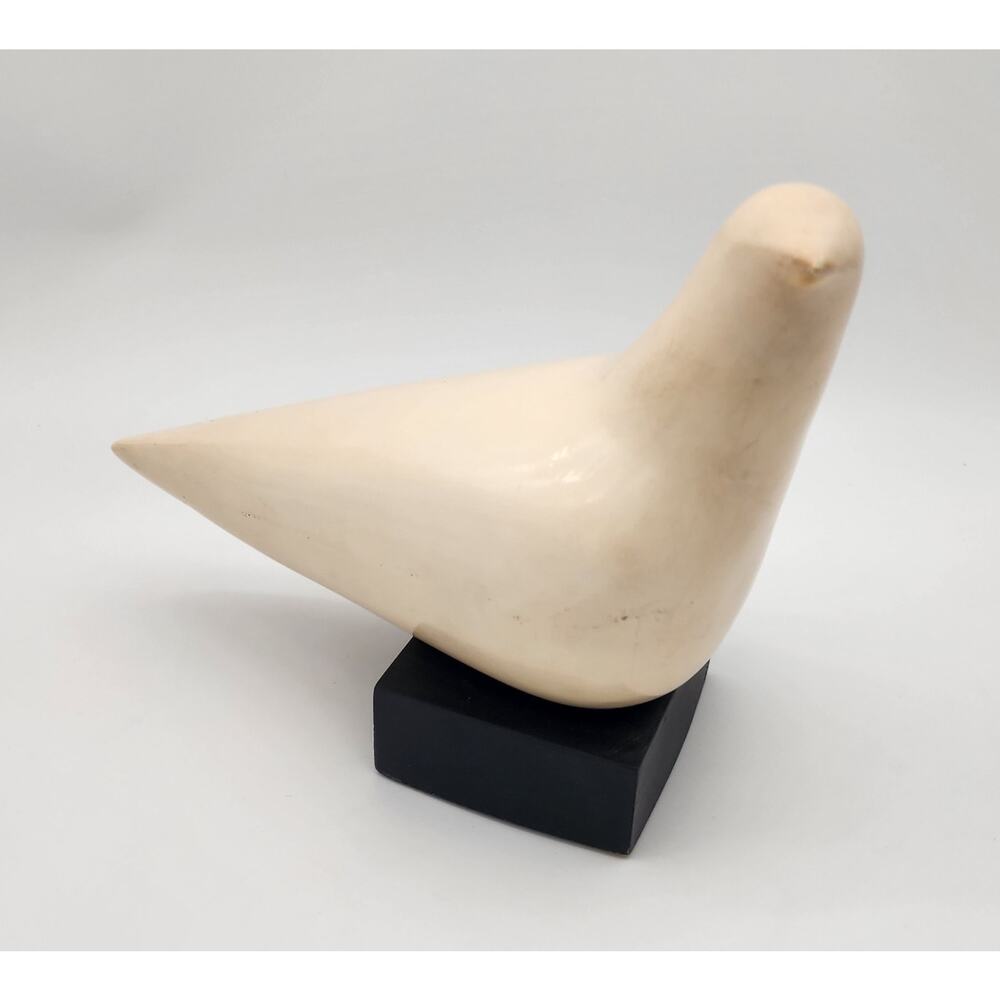Cleo Hartwig Signed Ceramic Bird Figurine Beige White Animal Sculpture MCM 1960s